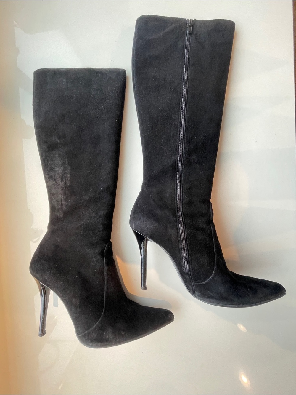 Stuart Weitzman Black Suede Knee-High Stiletto Boots